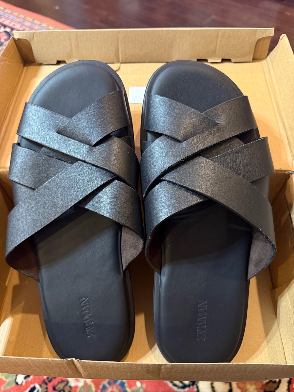 Zara Man Mens Black Leather Crisscross Slide Sandals Mules Size EUR 41 US 8